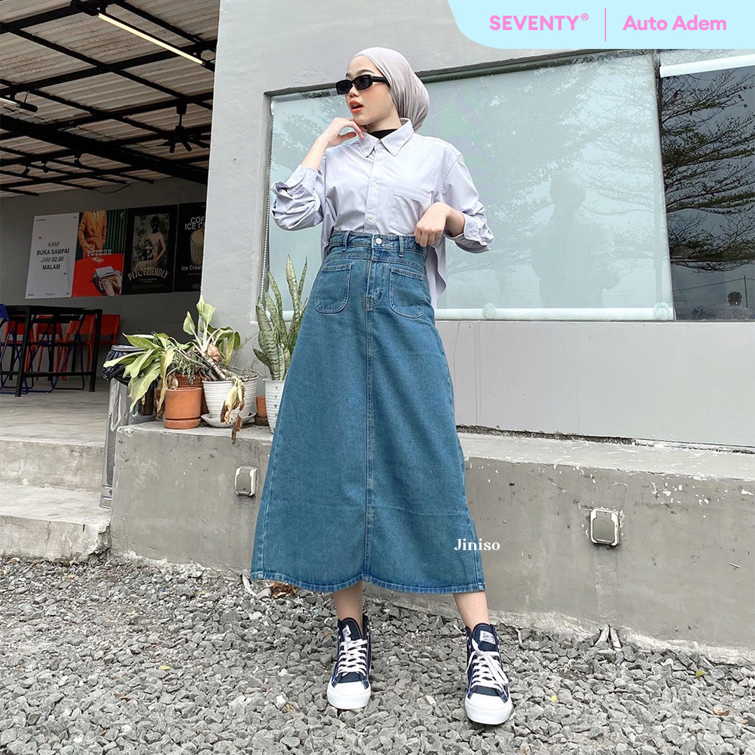 JINISO - Highwaist Pocket Rok Slit Jeans Panjang 931 SEVENTY