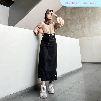 JINISO - Highwaist Rok Slit Jeans Panjang 973 SEVENTY