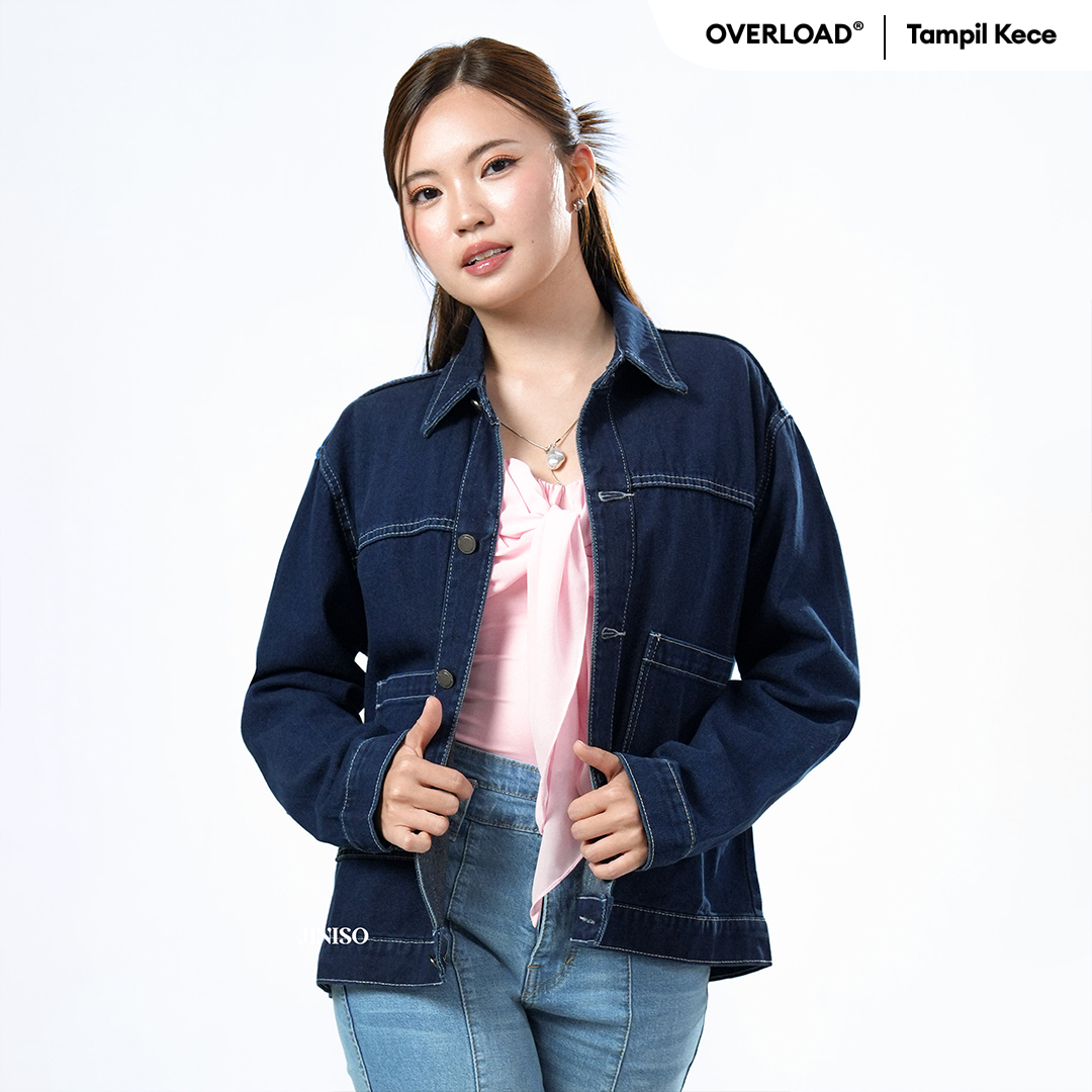JINISO Jaket Jeans Oversize Nomad Pocket Blue Black