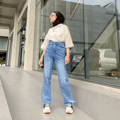 JINISO - Celana Jeans Highwaist Loose Regular dan Petite Wanita