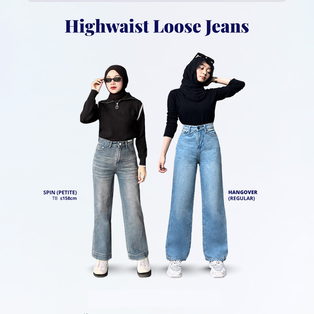 JINISO - Celana Jeans Highwaist Loose Regular dan Petite Wanita