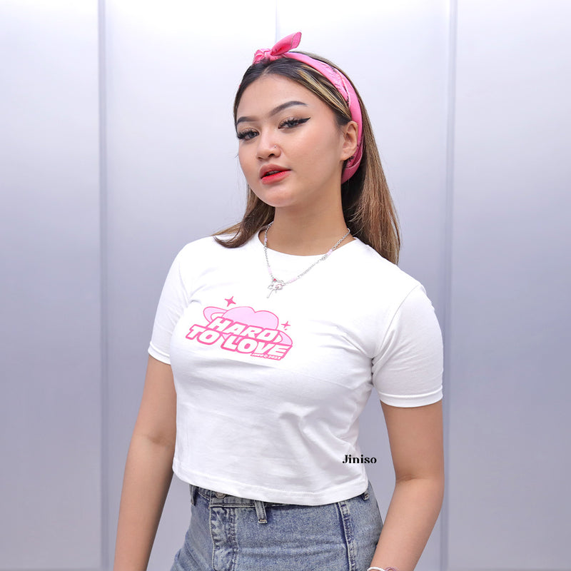 JINISO Kaos Crop Top Baby Tee Hard To Love Lengan Pendek