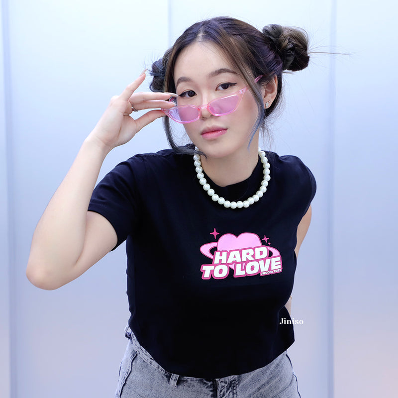 JINISO Kaos Crop Top Baby Tee Hard To Love Lengan Pendek