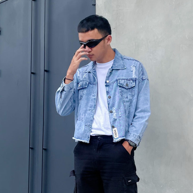 JINISO - Pria Oversize Jaket Jeans