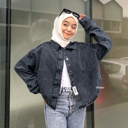 JINISO Jaket Crop Jeans Oversize Belle Basic Black Acid