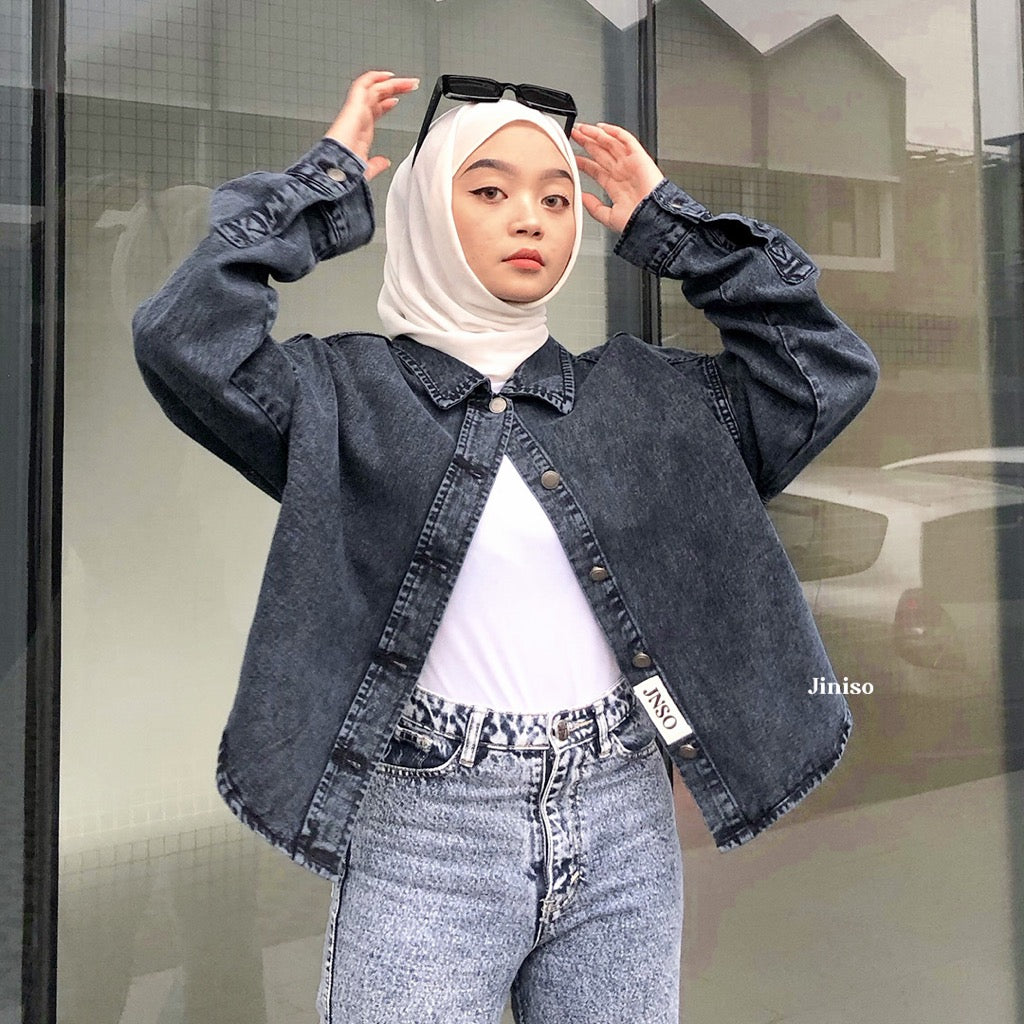 JINISO Jaket Crop Jeans Oversize Belle Basic Black Acid