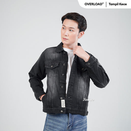 JINISO Pria Jaket Jeans Oversize Vintage Black Wash