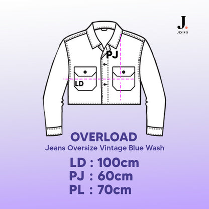 JINISO Big Size Jaket Jeans Oversize Vintage Blue Wash