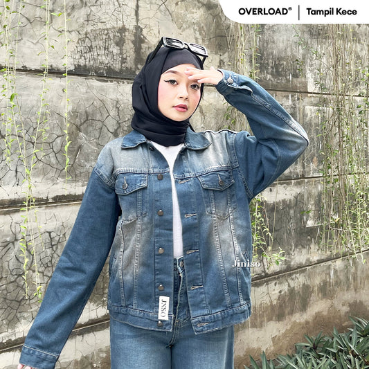 JINISO Jaket Jeans Oversize Vintage Blue Wash