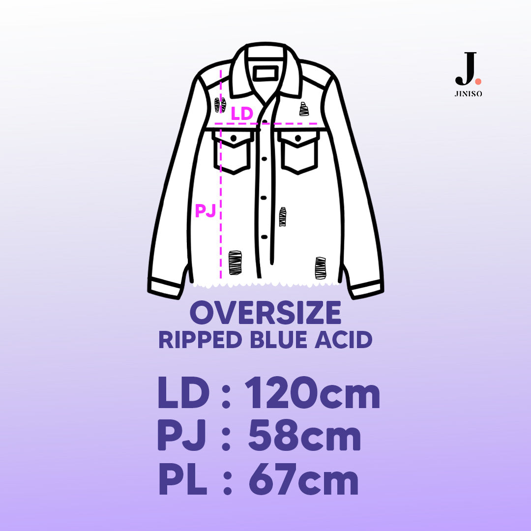 JINISO Pria Ripped Jaket Jeans Oversize Vintage Blue Acid