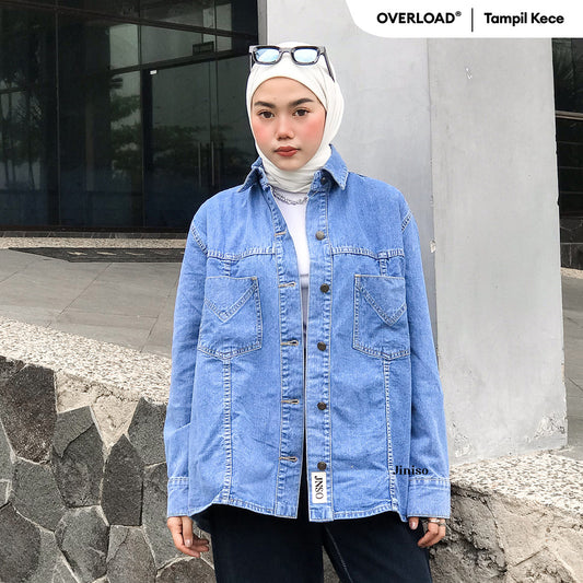 JINISO Jaket Jeans Oversize Safari Blue Denim