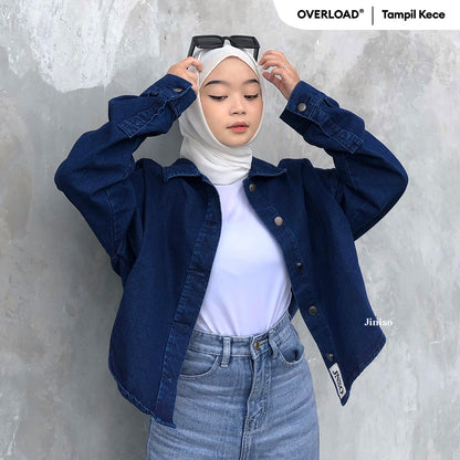 JINISO Jaket Crop Jeans Oversize Belle Basic Blue Black