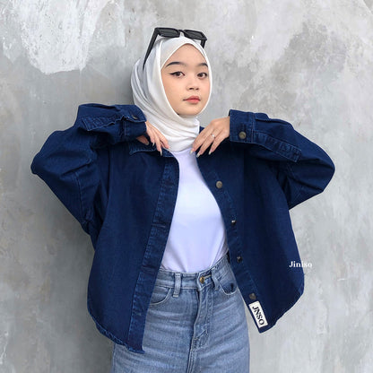 JINISO Jaket Crop Jeans Oversize Belle Basic Blue Black