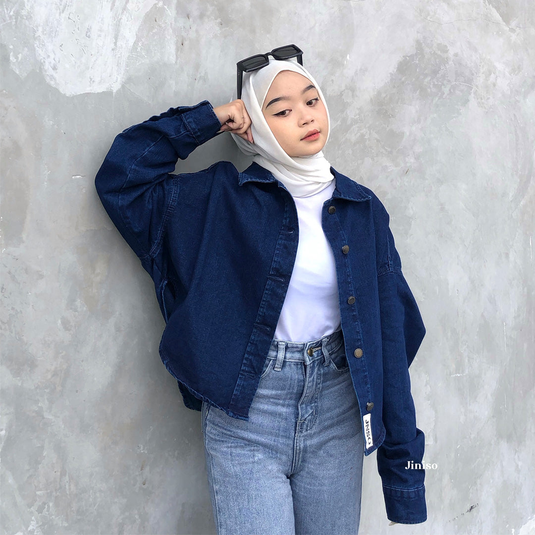 JINISO Jaket Crop Jeans Oversize Belle Basic Blue Black