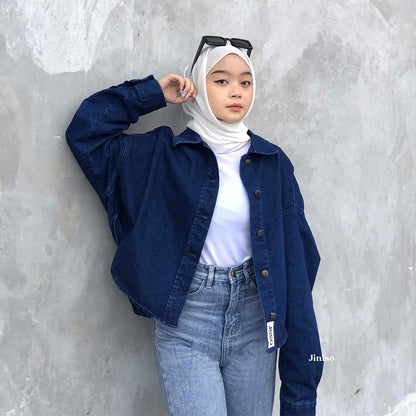 JINISO Jaket Crop Jeans Oversize Belle Basic Blue Black