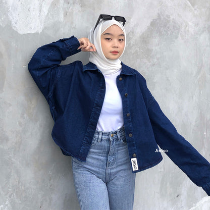 JINISO Jaket Crop Jeans Oversize Belle Basic Blue Black