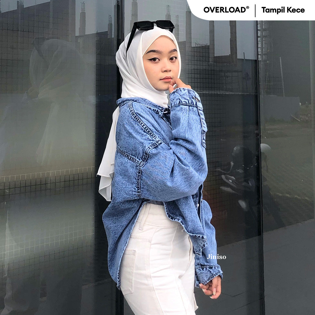 JINISO Jaket Crop Jeans Oversize Belle Basic Blue Acid