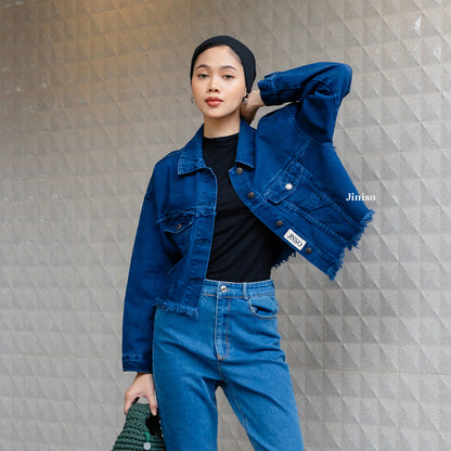 JINISO Jaket Crop Jeans Oversize Ivanka Blue Black