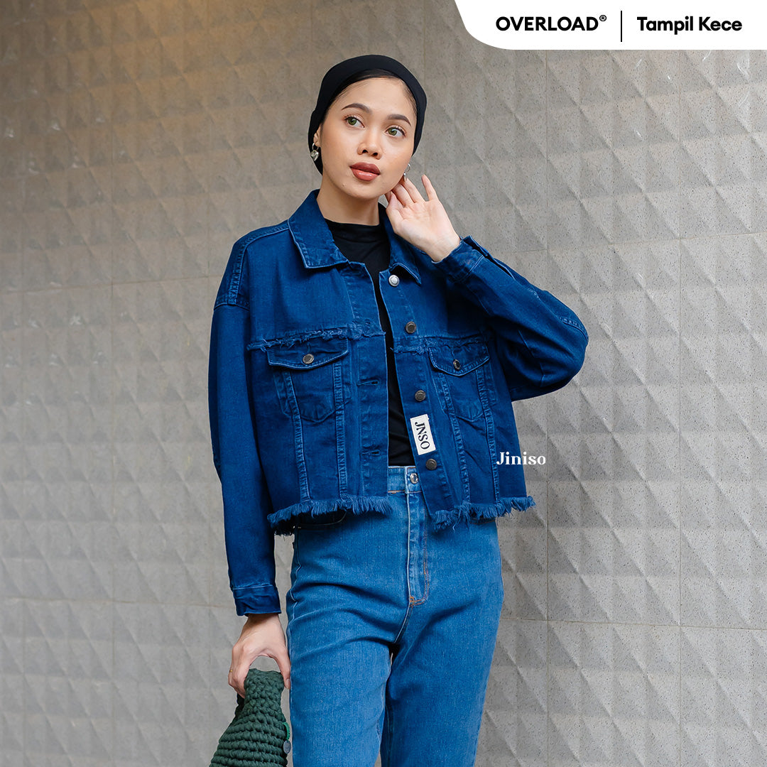 JINISO Jaket Crop Jeans Oversize Ivanka Blue Black