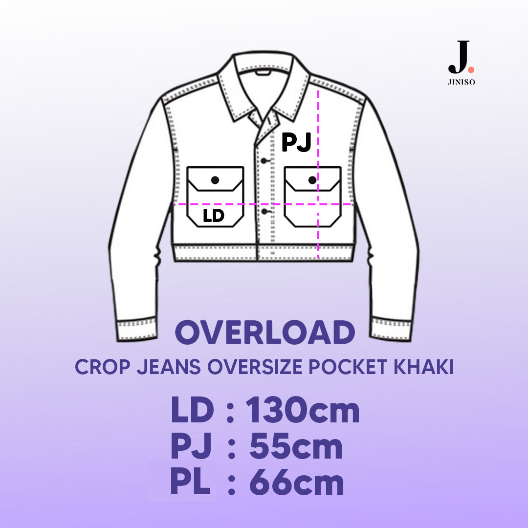 JINISO Jaket Crop Jeans Oversize Pocket Khaki