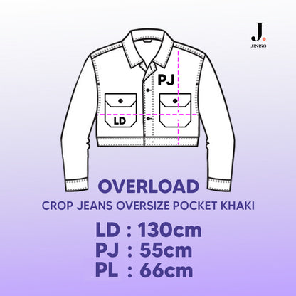 JINISO Jaket Crop Jeans Oversize Pocket Khaki