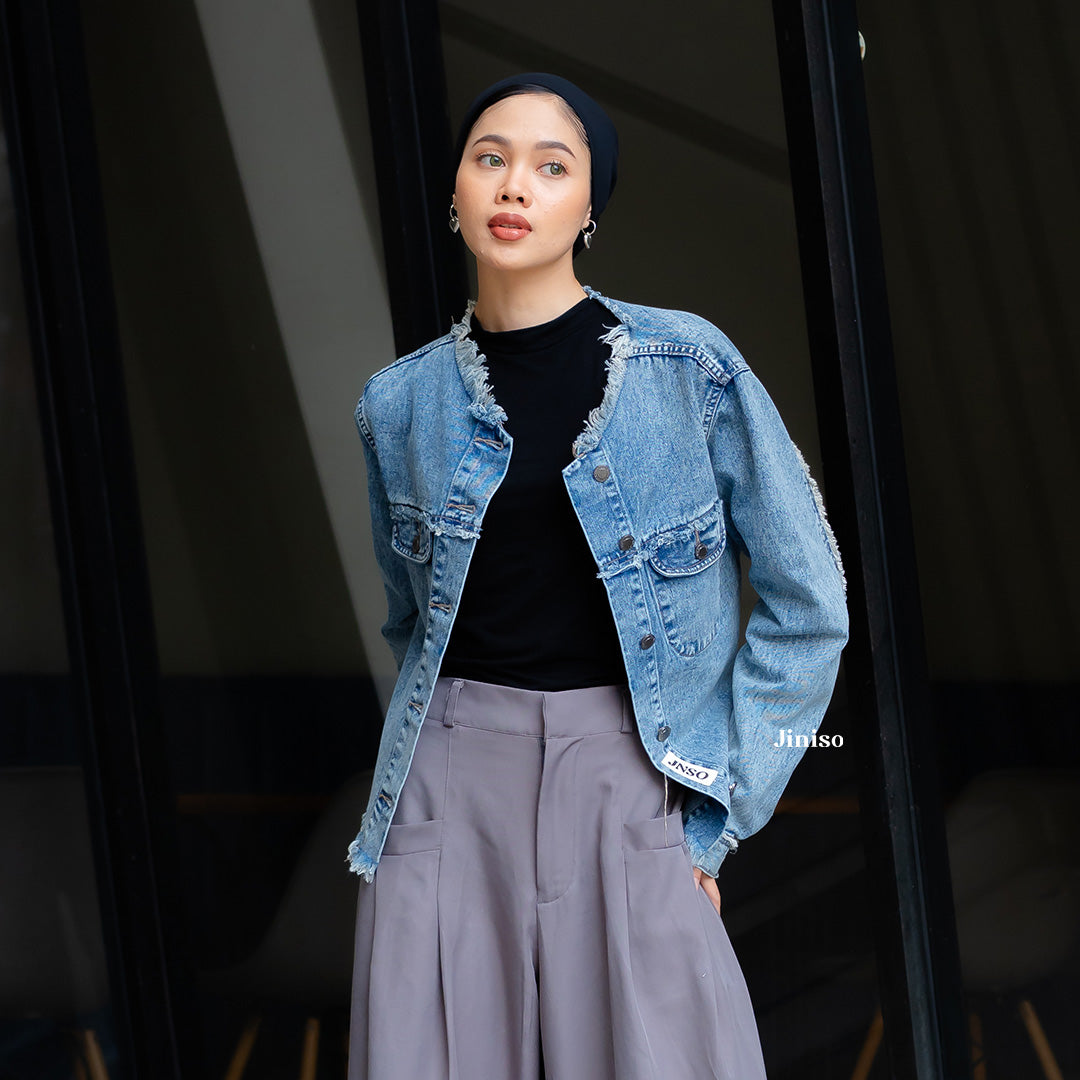 JINISO Jaket Jeans Oversize Dalma Blue Acid