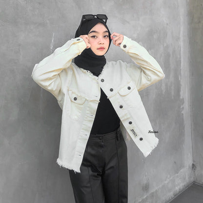 JINISO Jaket Jeans Oversize Dalma Khaki