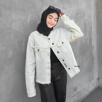 JINISO Jaket Jeans Oversize Dalma Khaki