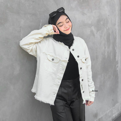 JINISO Jaket Jeans Oversize Dalma Khaki