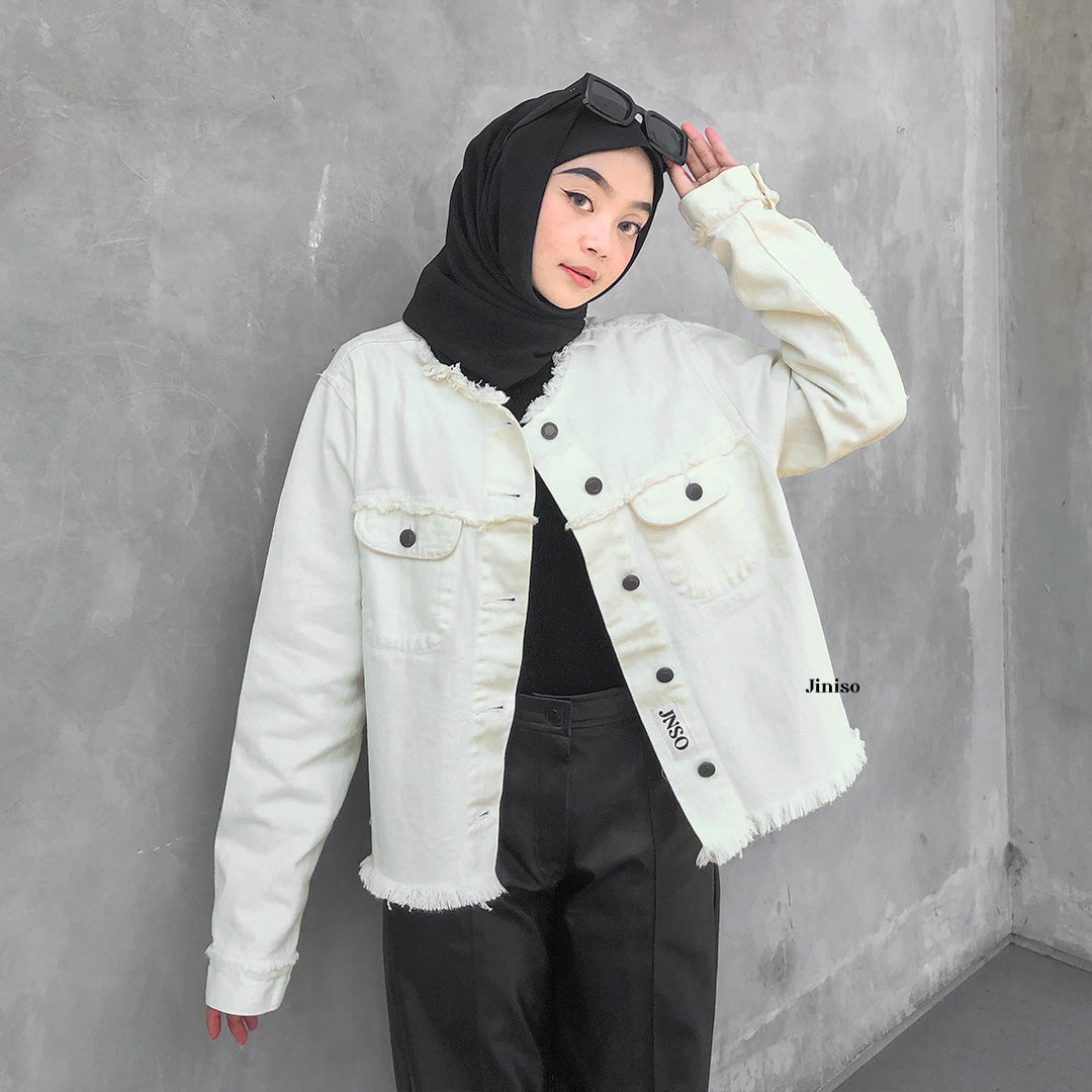 JINISO Jaket Jeans Oversize Dalma Khaki