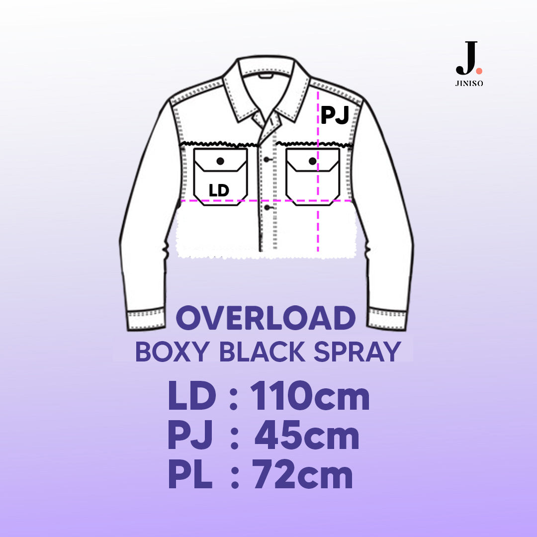 JINISO Jaket Crop Jeans Oversize Boxy Black Spray