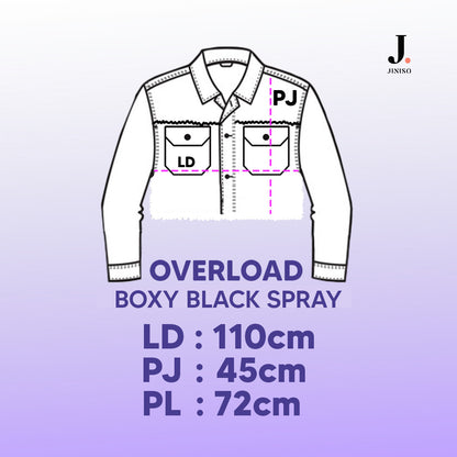 JINISO Jaket Crop Jeans Oversize Boxy Black Spray