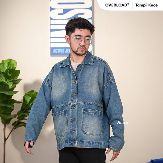 JINISO Pria Jaket Jeans Oversize Onyx Bio Spray