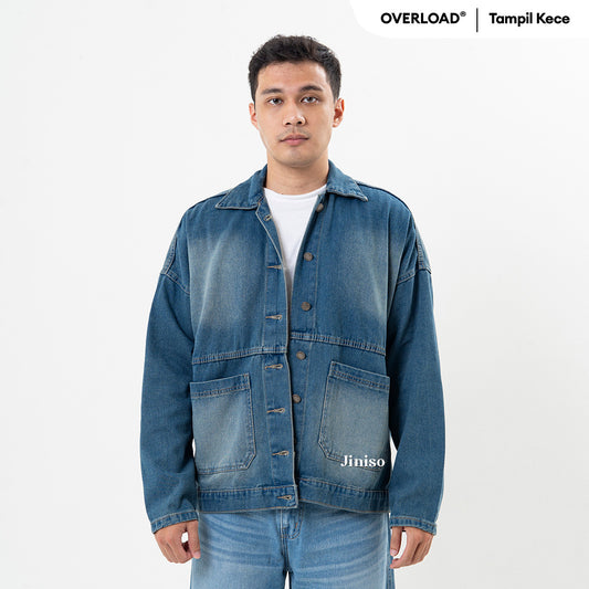 JINISO Pria Jaket Jeans Oversize Onyx Bio Spray