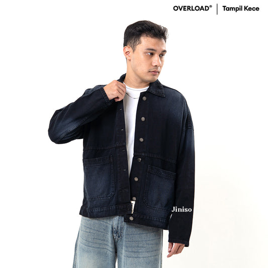 JINISO Pria Jaket Jeans Oversize Onyx Black Spray