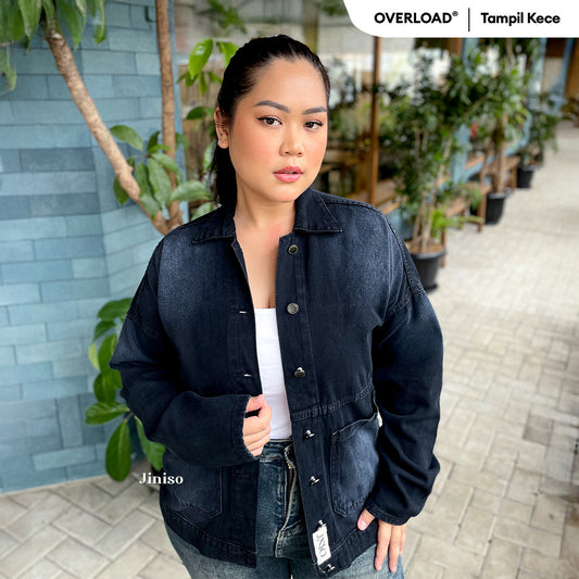 JINISO Big Size Jaket Jeans Oversize Onyx Black Spray