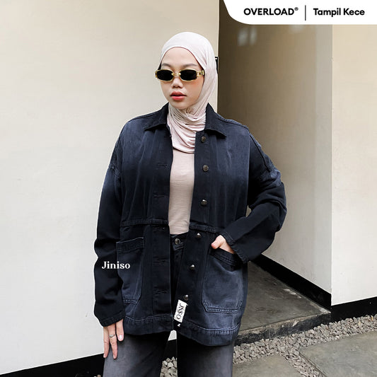 JINISO Jaket Jeans Oversize Onyx Black Spray