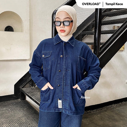 JINISO Jaket Denim Jeans Oversize WorkWear Blue Black