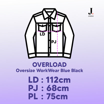 JINISO Jaket Denim Jeans Oversize WorkWear Blue Black