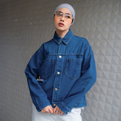 JINISO Jaket Jeans Oversize Casual Bio Wash