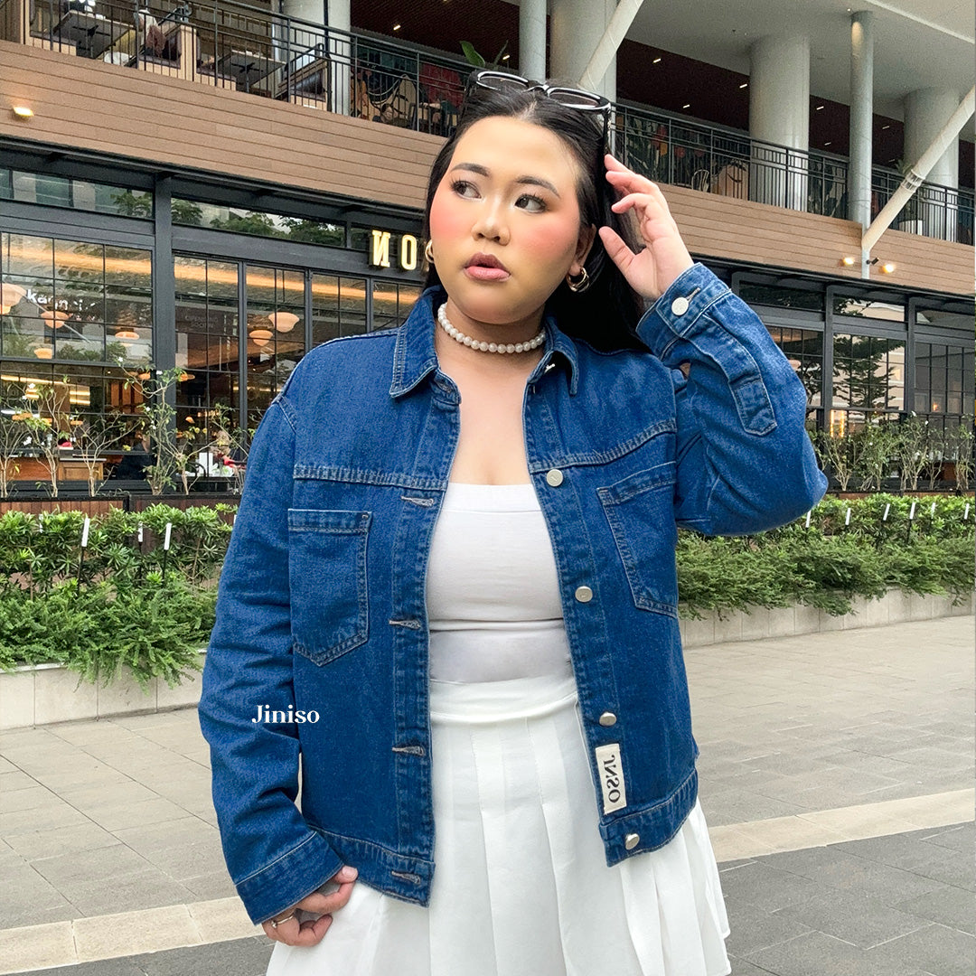 JINISO Big Size Jaket Jeans Oversize Casual Bio Wash
