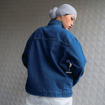 JINISO Jaket Jeans Oversize Casual Bio Wash