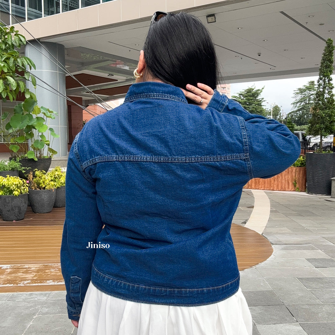 JINISO Big Size Jaket Jeans Oversize Casual Bio Wash