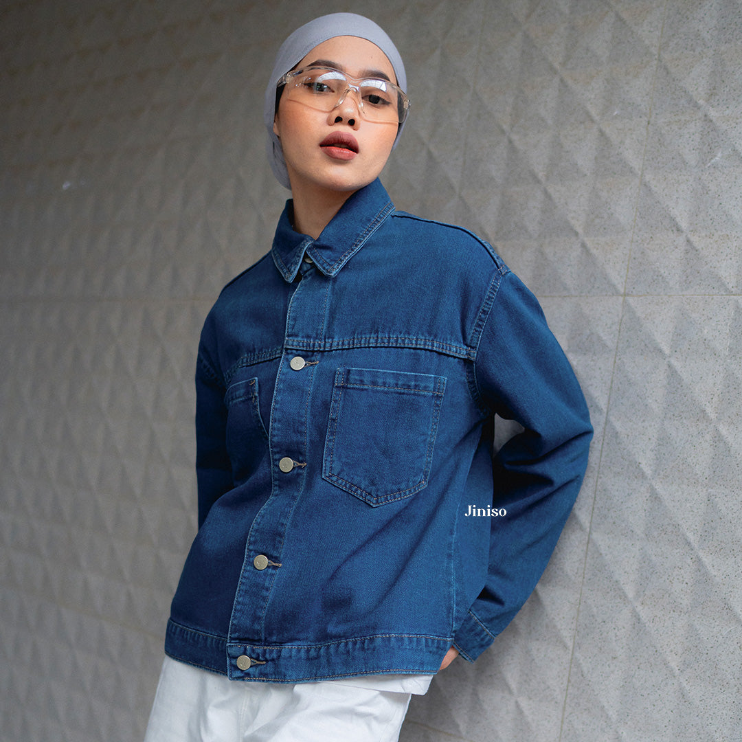 JINISO Jaket Jeans Oversize Casual Bio Wash