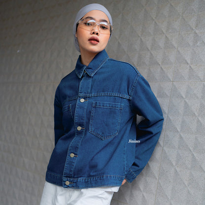 JINISO Jaket Jeans Oversize Casual Bio Wash
