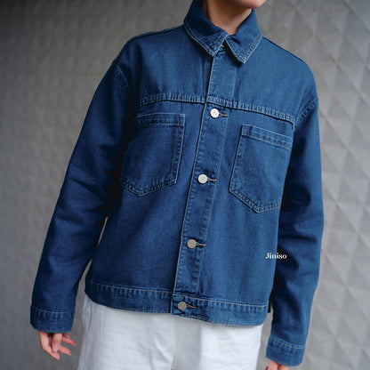 JINISO Jaket Jeans Oversize Casual Bio Wash