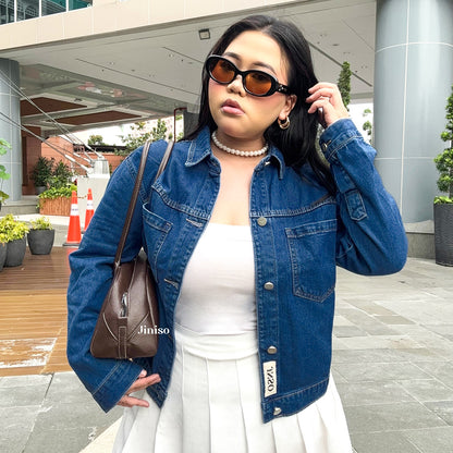 JINISO Big Size Jaket Jeans Oversize Casual Bio Wash