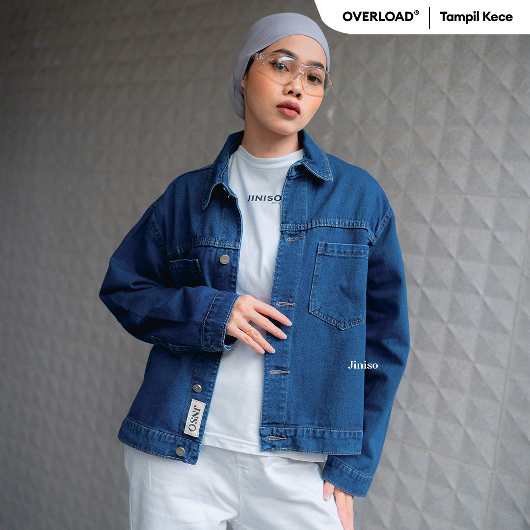 JINISO Jaket Jeans Oversize Casual Bio Wash