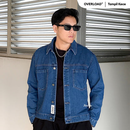 JINISO Pria Jaket Jeans Oversize Casual Bio Wash