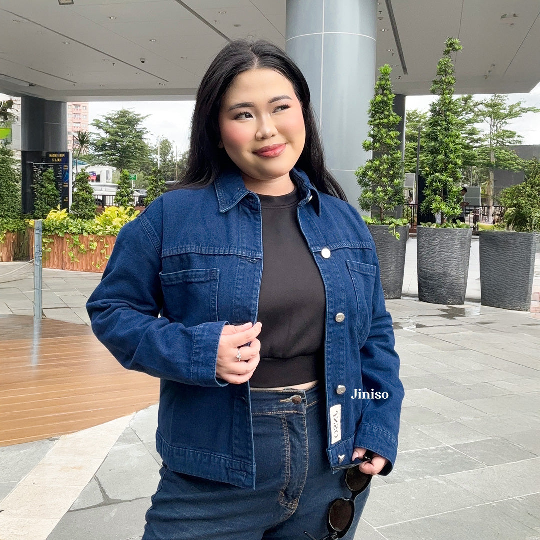 JINISO Big Size Jaket Jeans Oversize Casual Blue Black